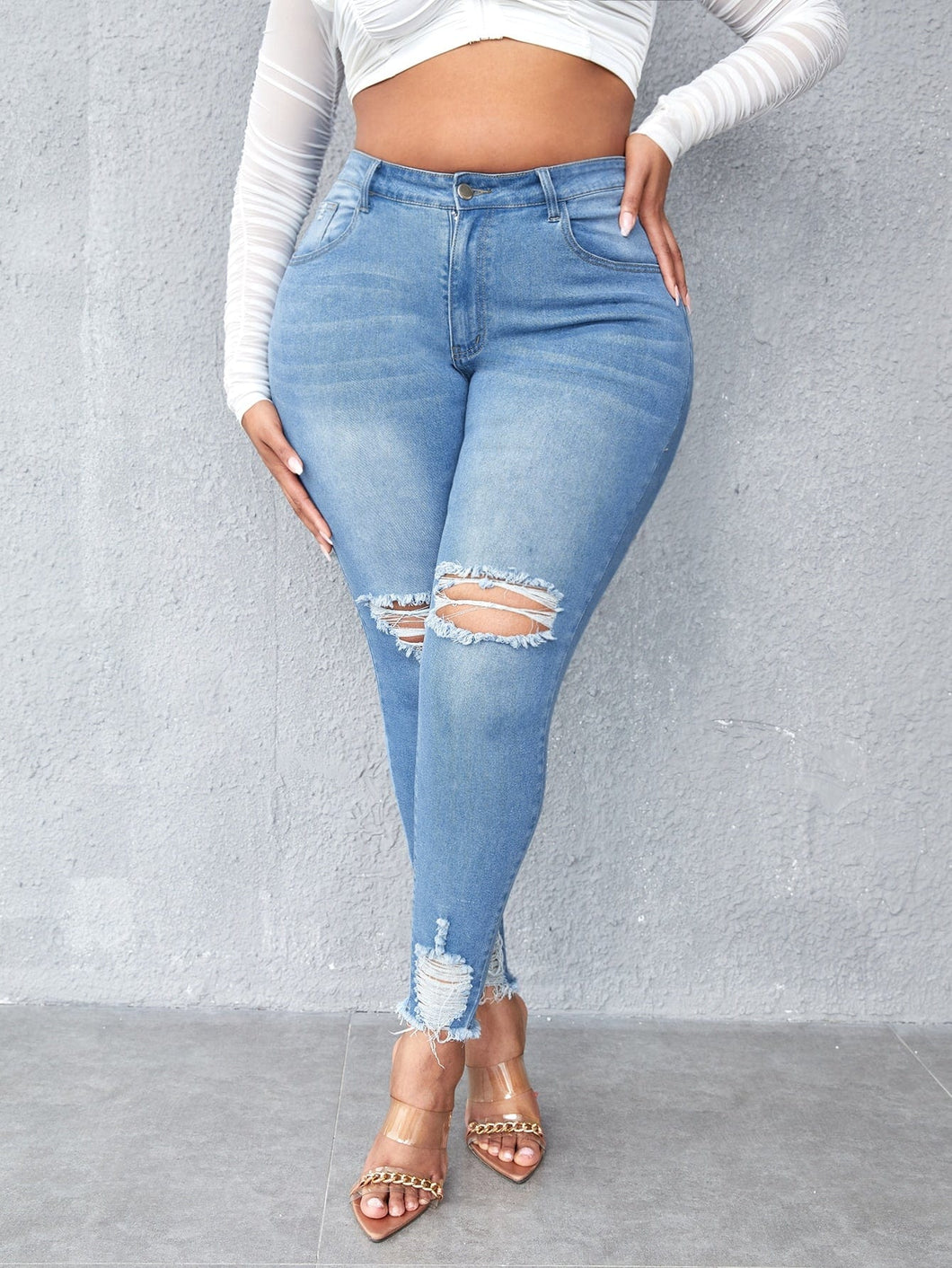 Love God. Store Large Size Jeans SXY Large High Waist Ripped Raw Trim Skinny Jeans price