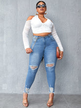 Charger l&#39;image dans la galerie, Love God. Store Large Size Jeans SXY Large High Waist Ripped Raw Trim Skinny Jeans price

