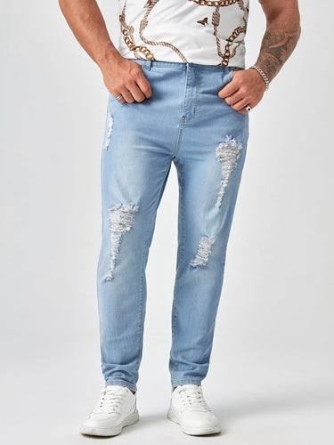 Love God. Store Men Jeans Larger Size Men Bleach Wash Ripped Frayed Straight Leg Jeans price