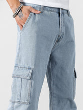 Load image into Gallery viewer, Love God. Store Men Jeans Men Letter Patched Detail Flap Pocket Side Cargo Jeans price
