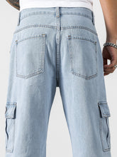 Load image into Gallery viewer, Love God. Store Men Jeans Men Letter Patched Detail Flap Pocket Side Cargo Jeans price
