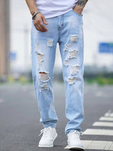 Load image into Gallery viewer, Love God. Store Men Jeans Men Ripped Frayed Cut Out Bleach Wash Jeans price

