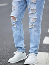 Load image into Gallery viewer, Love God. Store Men Jeans Men Ripped Frayed Cut Out Bleach Wash Jeans price
