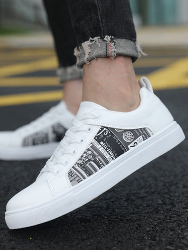 Love God. Store Men Sneakers Black and White / EUR39 Men Letter Graphic Lace up Front Skate Shoes price