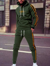 Load image into Gallery viewer, Love God. Store Men Two-piece Outfits Army Green / S Men Side Stripe Drawstring Hoodie Sweatpants price
