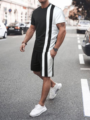 Love God. Store Men Two-piece Outfits Black and White / S Men Colorblock Tee Shorts price