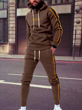Load image into Gallery viewer, Love God. Store Men Two-piece Outfits Coffee Brown / S Men Side Stripe Drawstring Hoodie Sweatpants price
