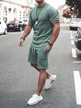 Charger l&#39;image dans la galerie, Love God. Store Men Two-piece Outfits Dark Green / S Men Solid Tee Drawstring Waist Shorts price
