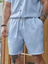 Cargar imagen en el visor de la galería, Love God. Store Men Two-piece Outfits Larger Size Men Lapel Collar Button Up Shirt With Shorts price
