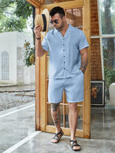 Lade das Bild in den Galerie-Viewer, Love God. Store Men Two-piece Outfits Larger Size Men Lapel Collar Button Up Shirt With Shorts price
