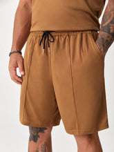 Cargar imagen en el visor de la galería, Love God. Store Men Two-piece Outfits Larger Size Men Solid Tee Slant Pocket Shorts price
