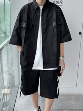 Lade das Bild in den Galerie-Viewer, Love God. Store Men Two-piece Outfits Men Buckled Flap Pocket Drop Shoulder Shirt Drawstring Shorts Without Tee price
