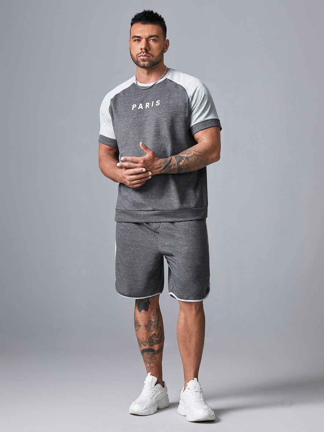 Love God. Store Men Two-piece Outfits Size Men Letter Graphic Raglan Sleeve Top Track Shorts Set price