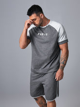 Load image into Gallery viewer, Love God. Store Men Two-piece Outfits Size Men Letter Graphic Raglan Sleeve Top Track Shorts Set price
