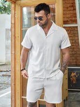Lade das Bild in den Galerie-Viewer, Love God. Store Men Two-piece Outfits White / 2XL Larger Size Men Lapel Collar Button Up Shirt With Shorts price
