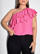Load image into Gallery viewer, Love God. Store Plus Size Blouses 0XL Plus One Shoulder Layered Ruffle Trim Blouse price

