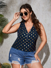 Load image into Gallery viewer, Love God. Store Plus Size Blouses Navy Blue / 0XL Plus Gold Dot Print Quarter Zip Ruched Blouse price
