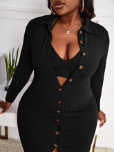 Load image into Gallery viewer, Love God. Store Plus Size Co-Ords Black / 0XL SXY Plus Rib Knit Button Front Bodycon Dress Crop Top price
