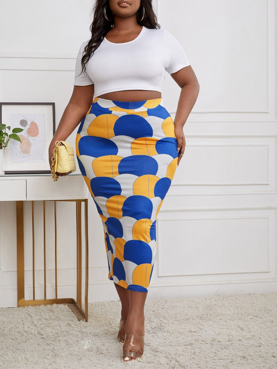 Love God. Store Plus Size Co-Ords Large SXY Solid Crop Tee Geo Print Pencil Skirt price