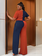 Load image into Gallery viewer, Love God. Store Plus Size Co-Ords Plus Colorblock Crop Top Wide Leg Pants Set price
