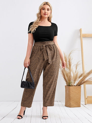 Love God. Store Plus Size Co-Ords Plus Rib knit Top Belted Allover Print Pants Set price