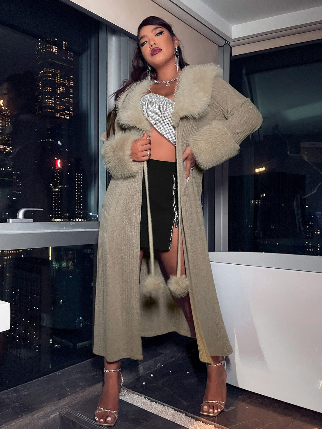 Love God. Store Plus Size Coats Plus Waterfall Collar Tie Front Fuzzy Detail Coat price