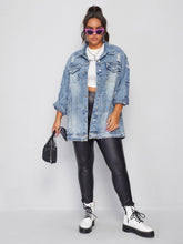 Load image into Gallery viewer, Love God. Store Plus Size Denim Jackets Plus Flap Pocket Ripped Washed Denim Jacket price
