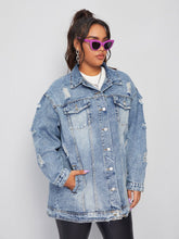 Load image into Gallery viewer, Love God. Store Plus Size Denim Jackets Plus Flap Pocket Ripped Washed Denim Jacket price
