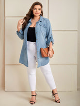 Load image into Gallery viewer, Love God. Store Plus Size Denim Tops Plus Pocket Front Button Front Denim Top price
