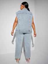 Cargar imagen en el visor de la galería, Love God. Store Plus Size Denim Two-piece Outfits SXY Plus Button Front Denim Jacket Jeans price
