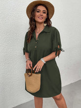 Load image into Gallery viewer, Love God. Store Plus Size Dresses Army Green / 0XL Plus Knot Cuff Quarter Button Shirt Dress price
