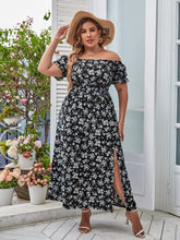 Load image into Gallery viewer, Love God. Store Plus Size Dresses Plus Floral Print Off Shoulder Puff Sleeve Split Thigh Dress price
