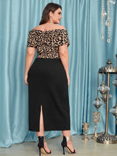 Load image into Gallery viewer, Love God. Store Plus Size Dresses Plus Ruched Detail Belted Leopard Combo Dress price
