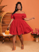 Load image into Gallery viewer, Love God. Store Plus Size Dresses Red / 2XL Plus Off Shoulder Puff Sleeve Dress price

