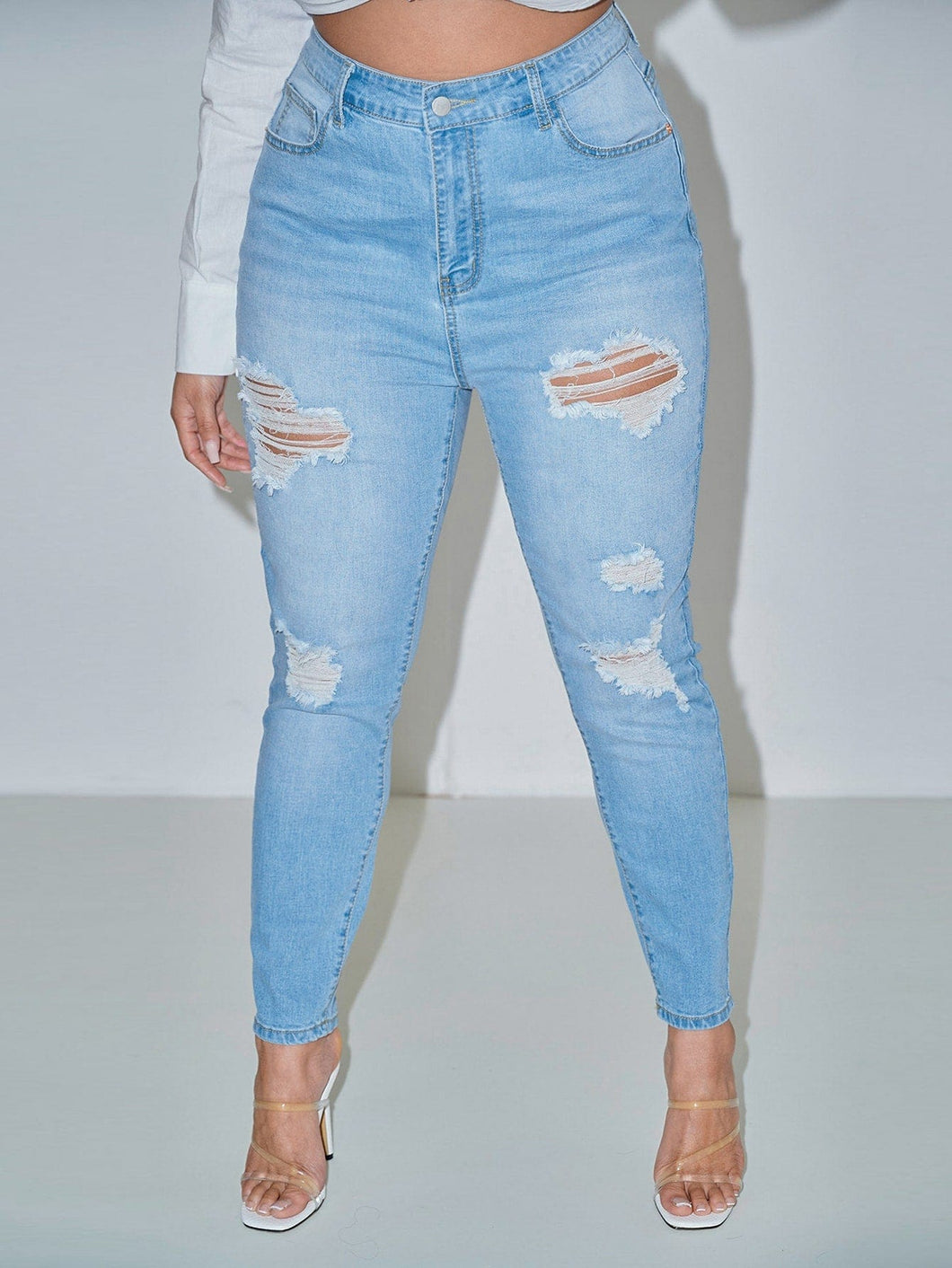 Love God. Store Plus Size Jeans Light Wash / 0XL SXY Plus Curvy High Waist Ripped Skinny Jeans price