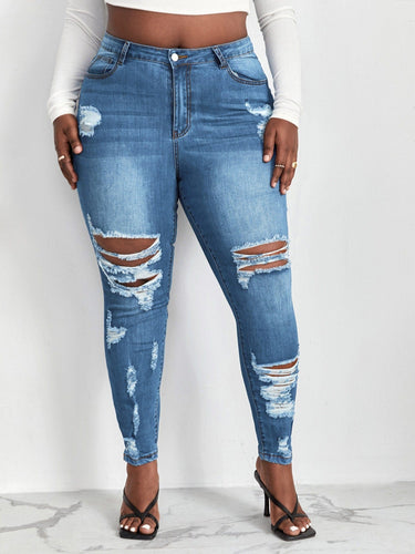 Love God. Store Plus Size Jeans Medium Wash / 0XL Plus Bleach Wash Ripped Frayed Skinny Jeans price