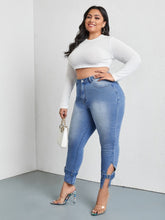 Charger l&#39;image dans la galerie, Love God. Store Plus Size Jeans SXY Plus Curvy High Waist Buckle Strap Hem Skinny Jeans price
