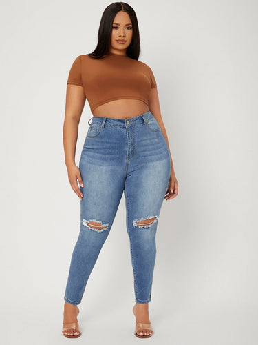 Love God. Store Plus Size Jeans SXY Plus High Waist Ripped Frayed Skinny Jeans price
