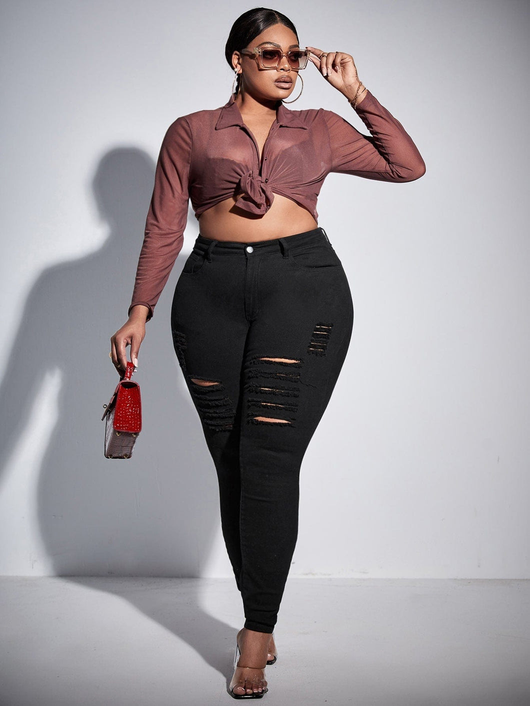 Love God. Store Plus Size Jeans SXY Plus High Waist Ripped Skinny Jeans price