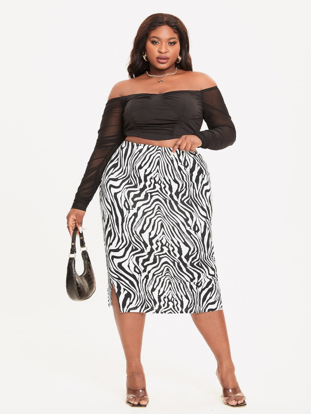 Love God. Store Plus Size Skirts Large SXY Zebra Striped Split Hem Skirt price