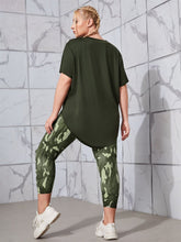 Load image into Gallery viewer, Love God. Store Plus Size Sports Sets Plus High Low Sports Tee With Camo Sports Leggings price
