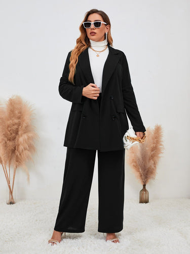 Love God. Store Plus Size Suit Sets Black / 0XL Plus Solid Double Breasted Blazer Pants price