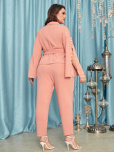 Load image into Gallery viewer, Love God. Store Plus Size Suit Sets Plus Split Sleeve Belted Blazer Pants Suit Set price

