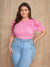 Load image into Gallery viewer, Love God. Store Plus Size T-shirts Pink / 0XL Plus Pearl Beaded Top price
