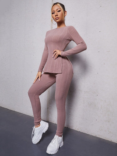 Love God. Store Women Active Sets Dusty Pink / XS Split Side Tee Leggings Sports Set price