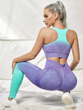 Load image into Gallery viewer, Love God. Store Women Active Sets Purple / XS Breathable Color Block Racer Back Sports Bra Leggings Set price

