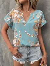 Lade das Bild in den Galerie-Viewer, Love God. Store Women Blouses Blue / S Floral Print Notched Neck Dolman Sleeve Blouse price
