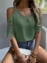 Lade das Bild in den Galerie-Viewer, Love God. Store Women Blouses Green-2 / XS Cold Shoulder Guipure Lace Blouse price
