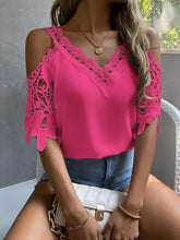 Lade das Bild in den Galerie-Viewer, Love God. Store Women Blouses Hot Pink / XS Cold Shoulder Guipure Lace Blouse price
