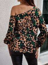 Load image into Gallery viewer, Love God. Store Women Blouses Leopard Print Asymmetrical Neck Drop Shoulder Blouse price
